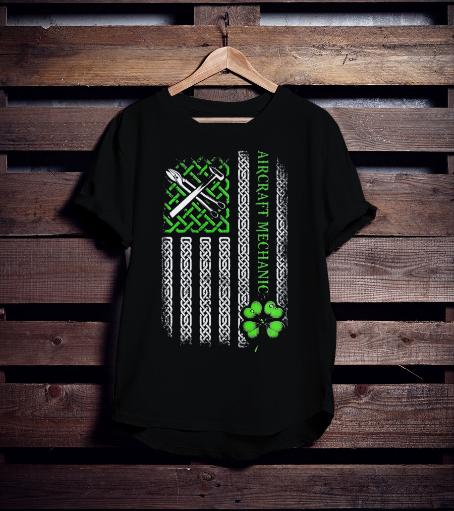 Aircraft Mechanic Clover Flag Celtic Knot T-Shirt