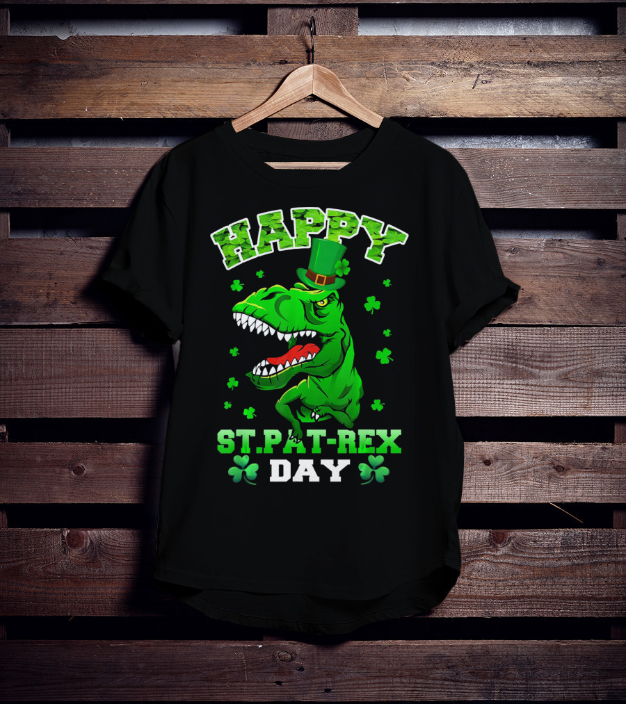 Happy St. Pat-Rex Day Dinosaur With Shamrocks T-Shirt