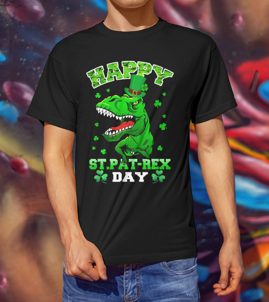 Happy St. Pat-Rex Day Dinosaur With Shamrocks T-Shirt