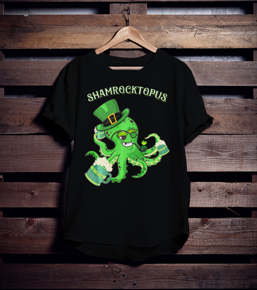 Shamrocktopus Octopus Leprechaun St. Pat Green Hat Beer Mugs T-Shirt