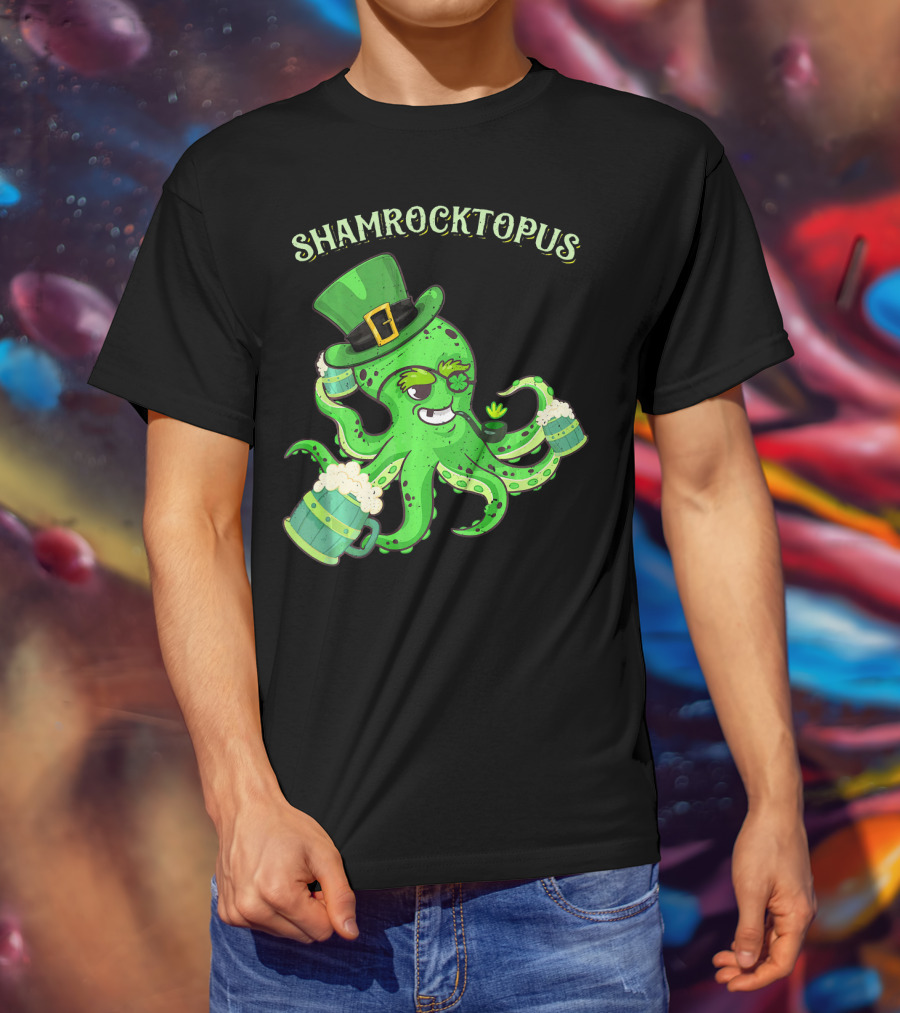 Shamrocktopus Octopus Leprechaun St. Pat Green Hat Beer Mugs T-Shirt