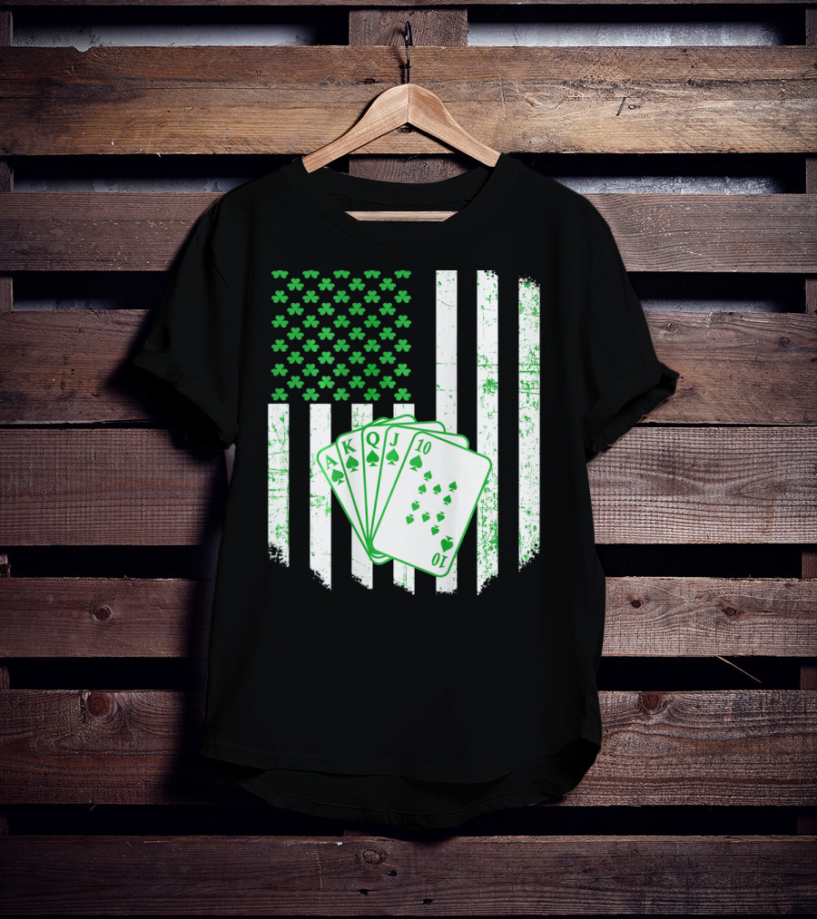 Irish Poker Flag With Shamrock And Playing Cards T-Shirt