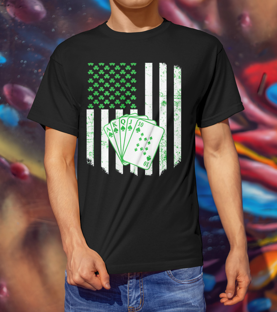 Irish Poker Flag With Shamrock And Playing Cards T-Shirt