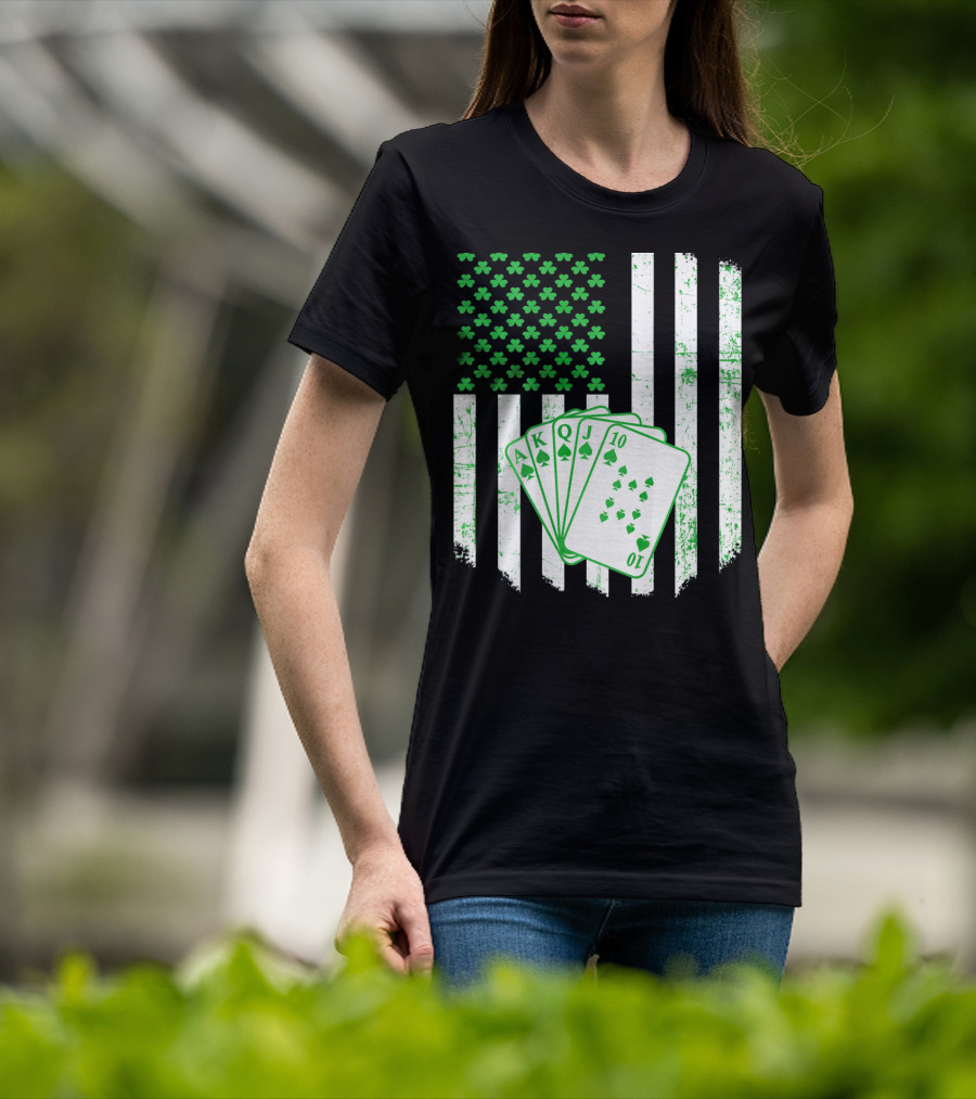 Irish Poker Flag With Shamrock And Playing Cards T-Shirt