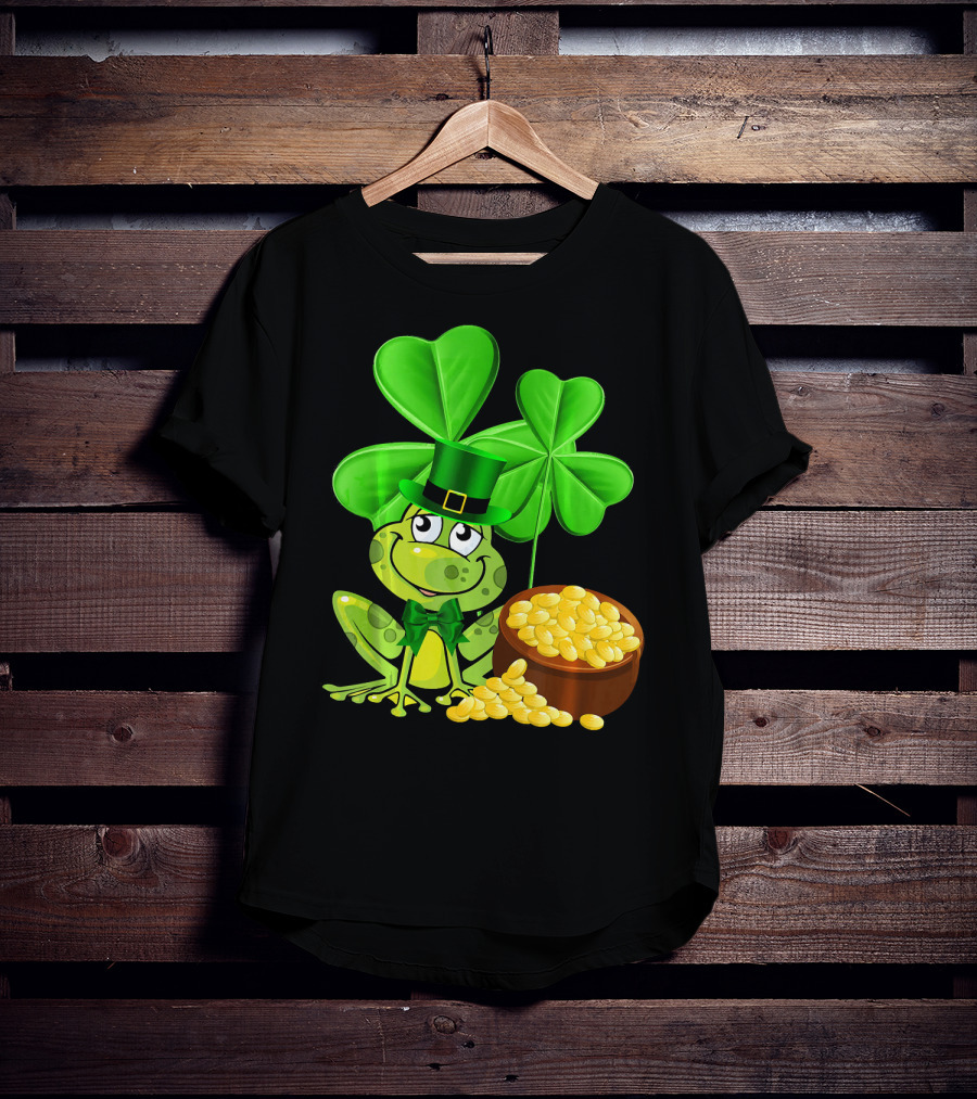 Leprechaun Frog St. Patrick's Day Shamrock Gold Coins T-Shirt