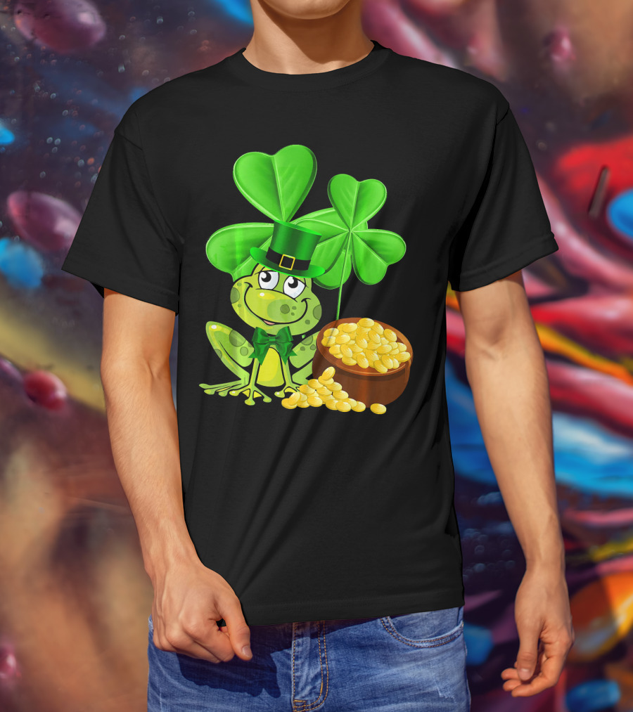 Leprechaun Frog St. Patrick's Day Shamrock Gold Coins T-Shirt