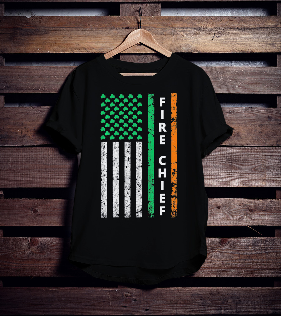 Fire Chief Irish Shamrock American Flag T-Shirt