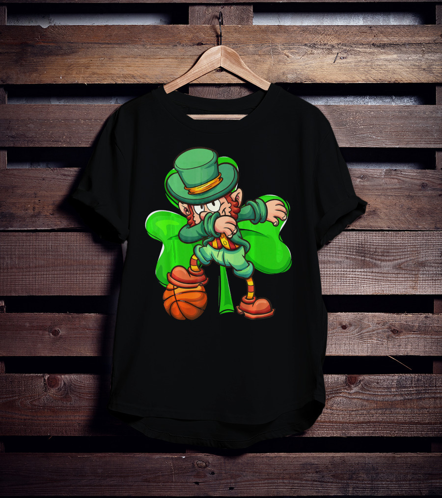 Dabbing Leprechaun With Basketball And Shamrock T-Shirt