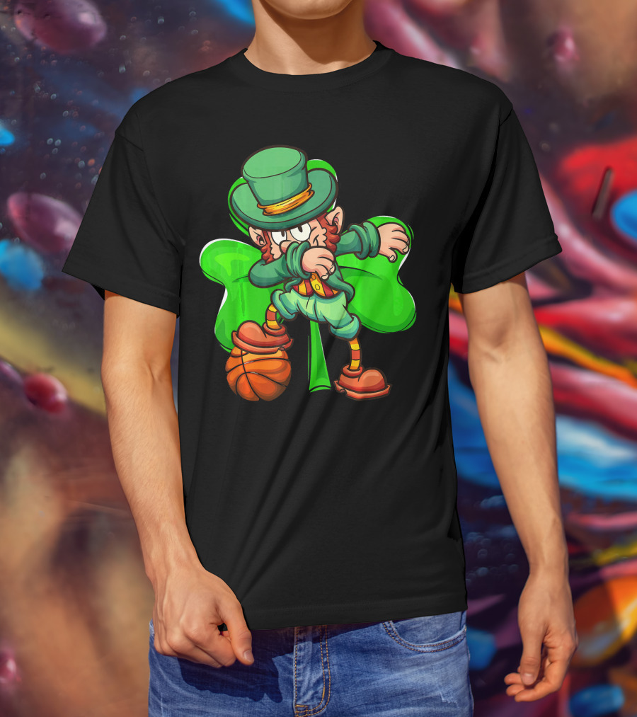 Dabbing Leprechaun With Basketball And Shamrock T-Shirt