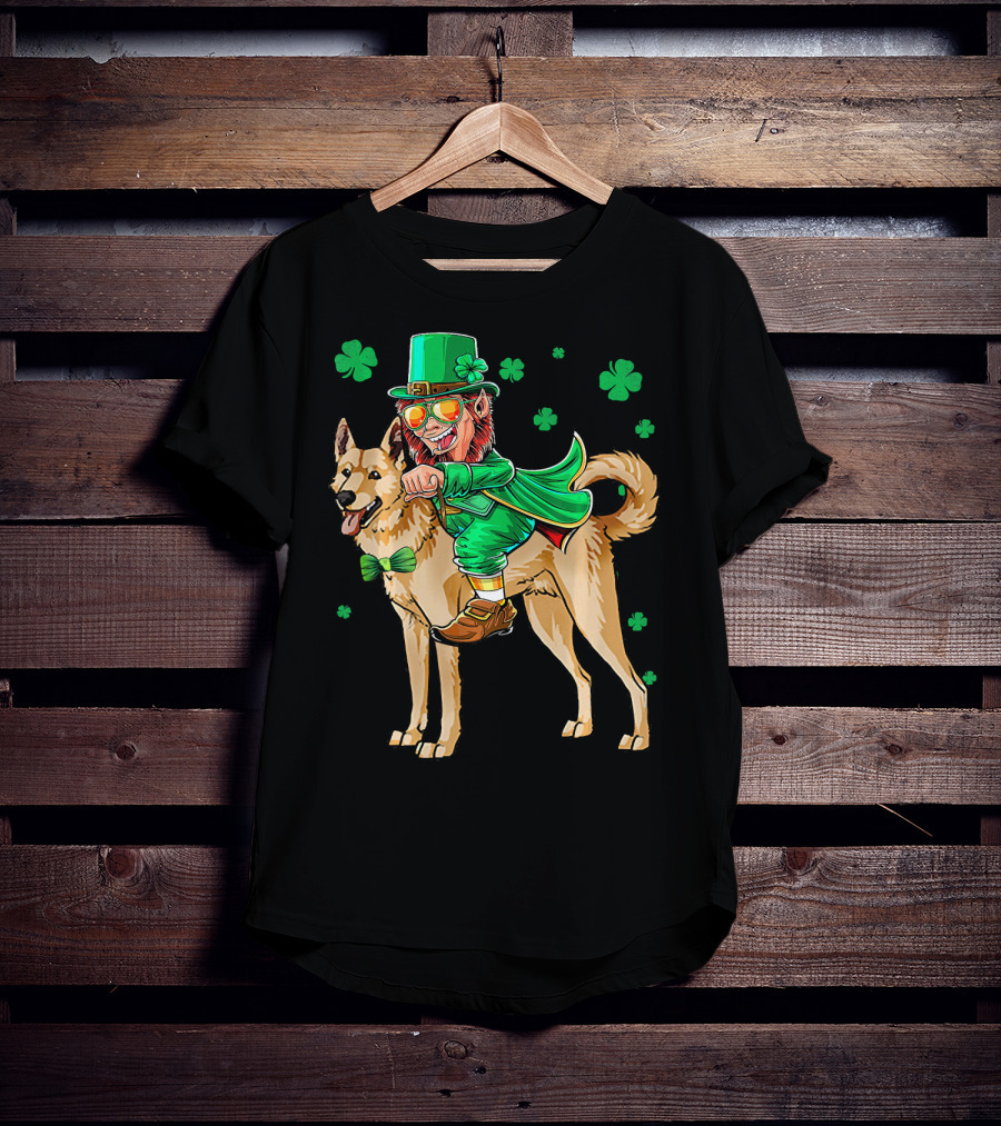 Leprechaun Riding Canaan Dog With Shamrock St. Patrick's Day T-Shirt