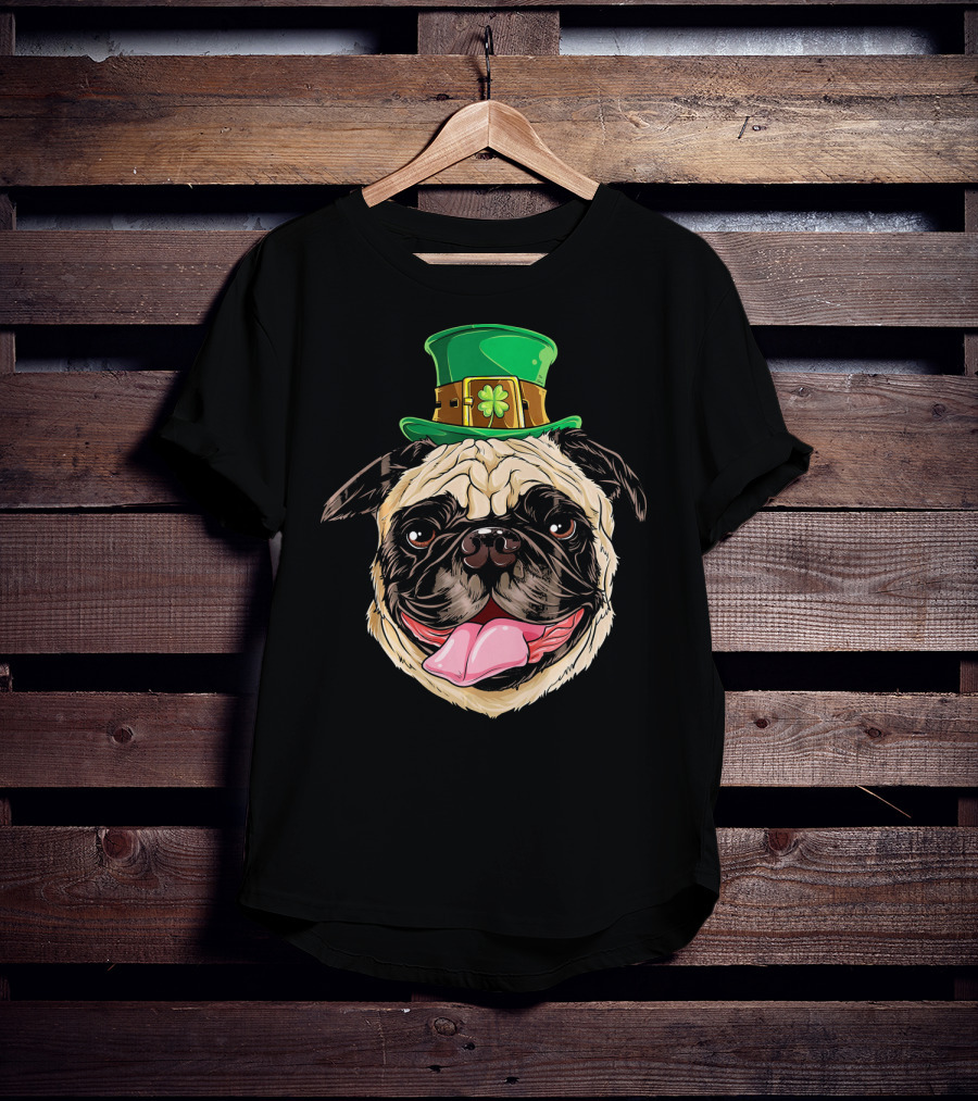 Irish Pug Leprechaun St Patricks Day Shamrock Hat T-Shirt