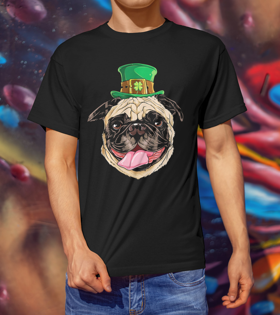 Irish Pug Leprechaun St Patricks Day Shamrock Hat T-Shirt