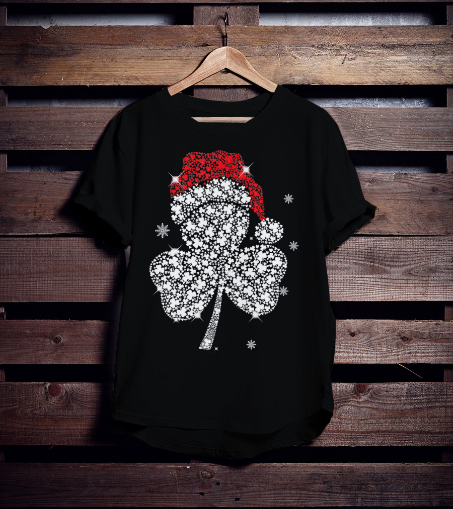Shamrock With Santa Hat And Snowflakes T-Shirt