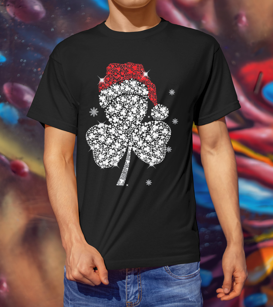 Shamrock With Santa Hat And Snowflakes T-Shirt