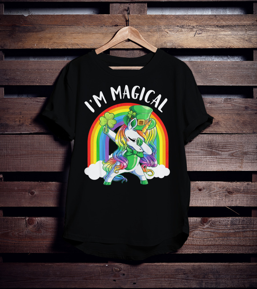 I'm Magical Unicorn Leprechaun Dabbing With Shamrock And Rainbow T-Shirt