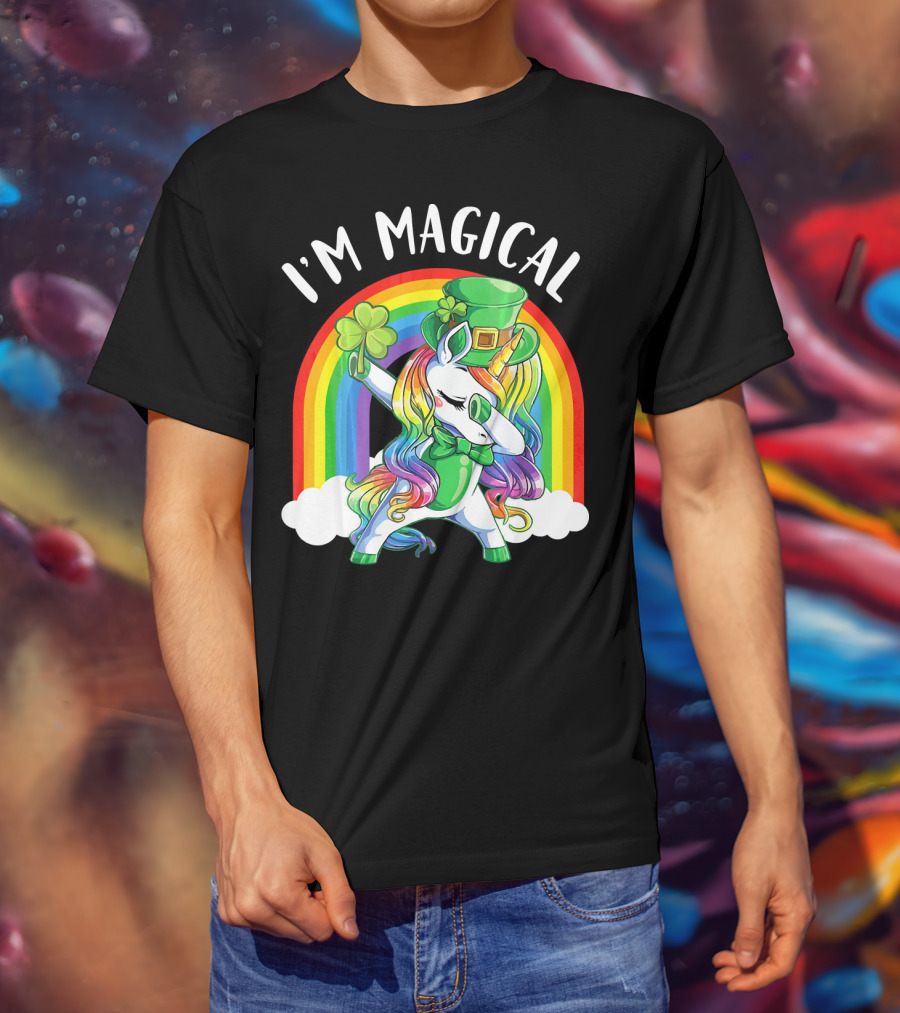 I'm Magical Unicorn Leprechaun Dabbing With Shamrock And Rainbow T-Shirt