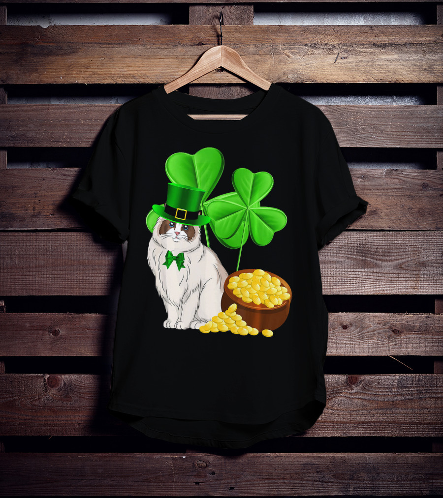 Himalayan Cat St Patricks Day Leprechaun Shamrocks And Gold Coins T-Shirt