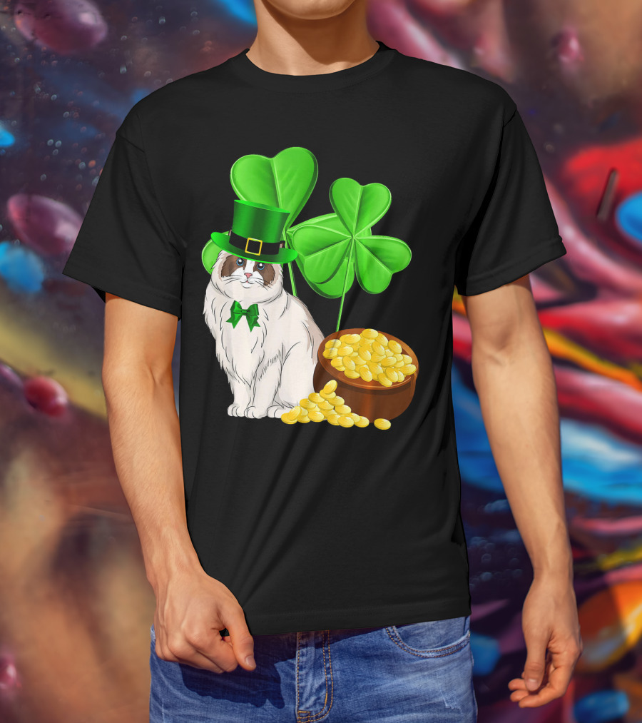Himalayan Cat St Patricks Day Leprechaun Shamrocks And Gold Coins T-Shirt