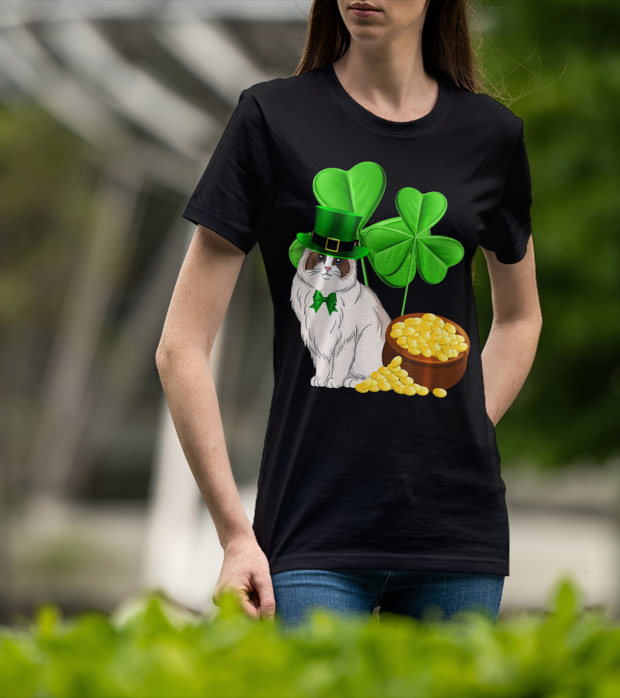 Himalayan Cat St Patricks Day Leprechaun Shamrocks And Gold Coins T-Shirt