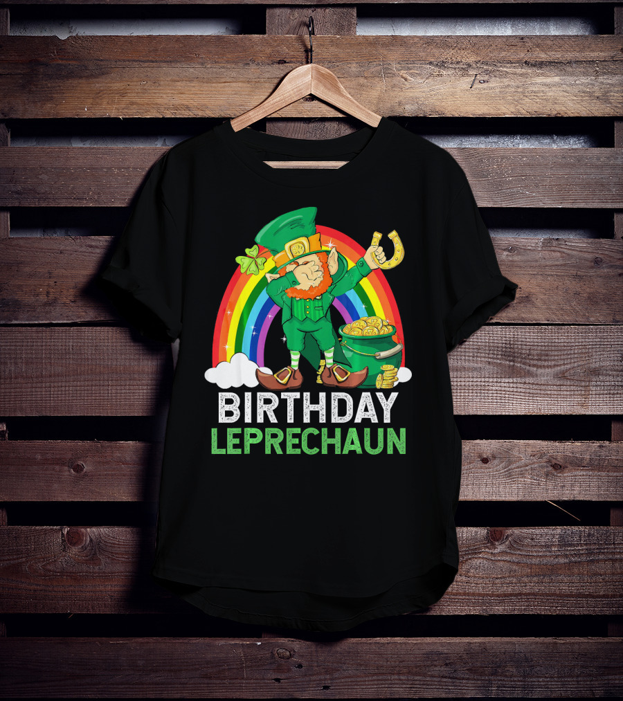 Birthday Leprechaun Dabbing Rainbow Pot Of Gold T-Shirt
