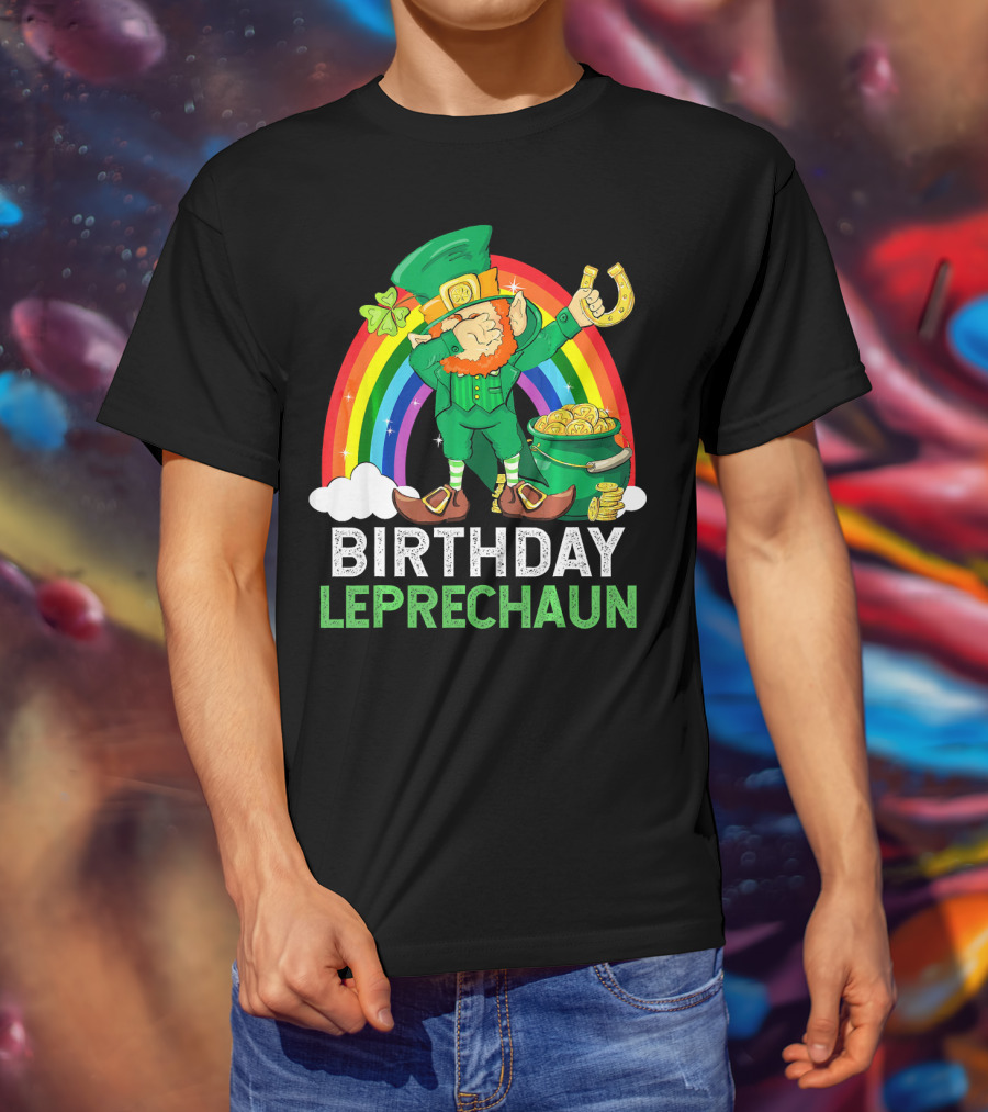 Birthday Leprechaun Dabbing Rainbow Pot Of Gold T-Shirt