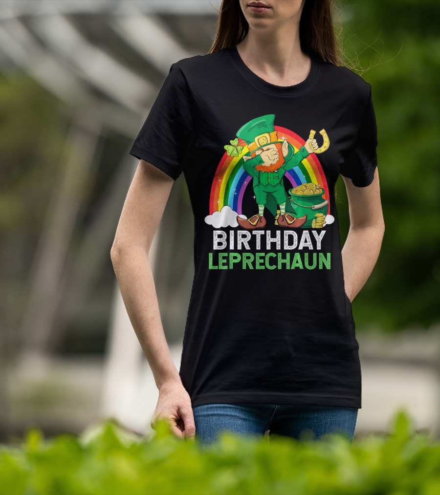 Birthday Leprechaun Dabbing Rainbow Pot Of Gold T-Shirt