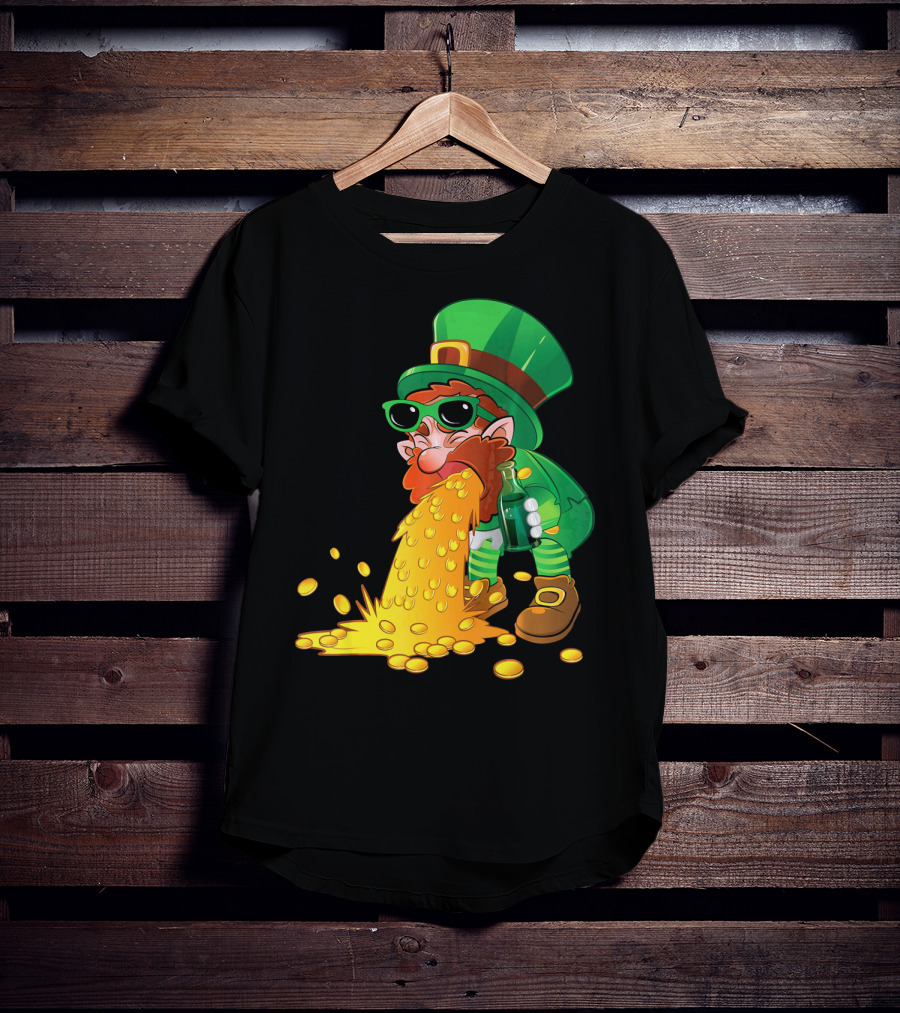 Puking Leprechaun St Patrick's Day Humor With Gold Coins T-Shirt
