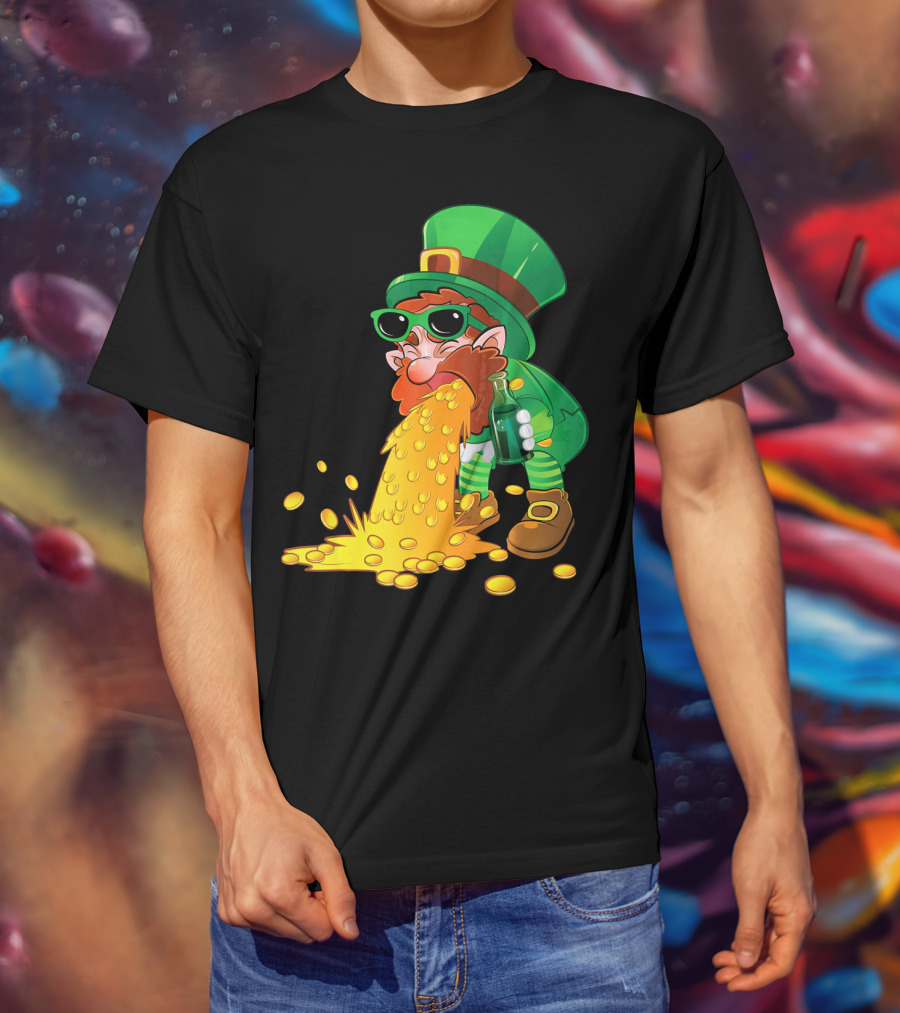 Puking Leprechaun St Patrick's Day Humor With Gold Coins T-Shirt