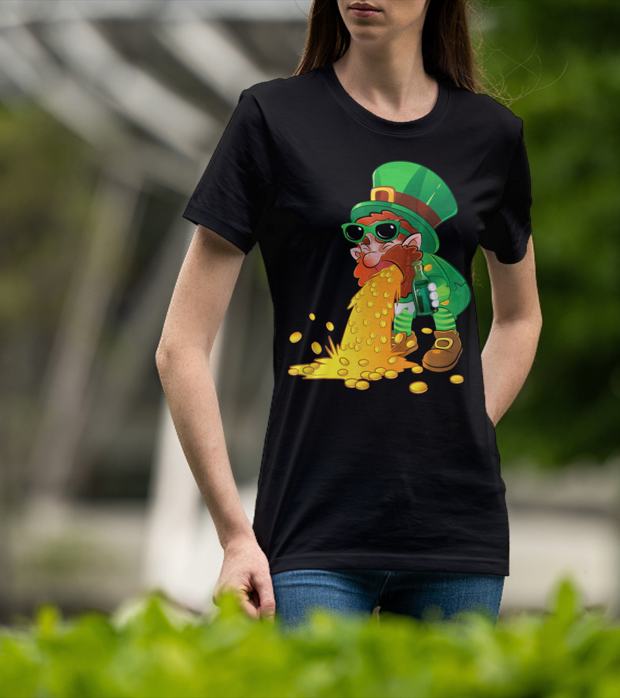 Puking Leprechaun St Patrick's Day Humor With Gold Coins T-Shirt