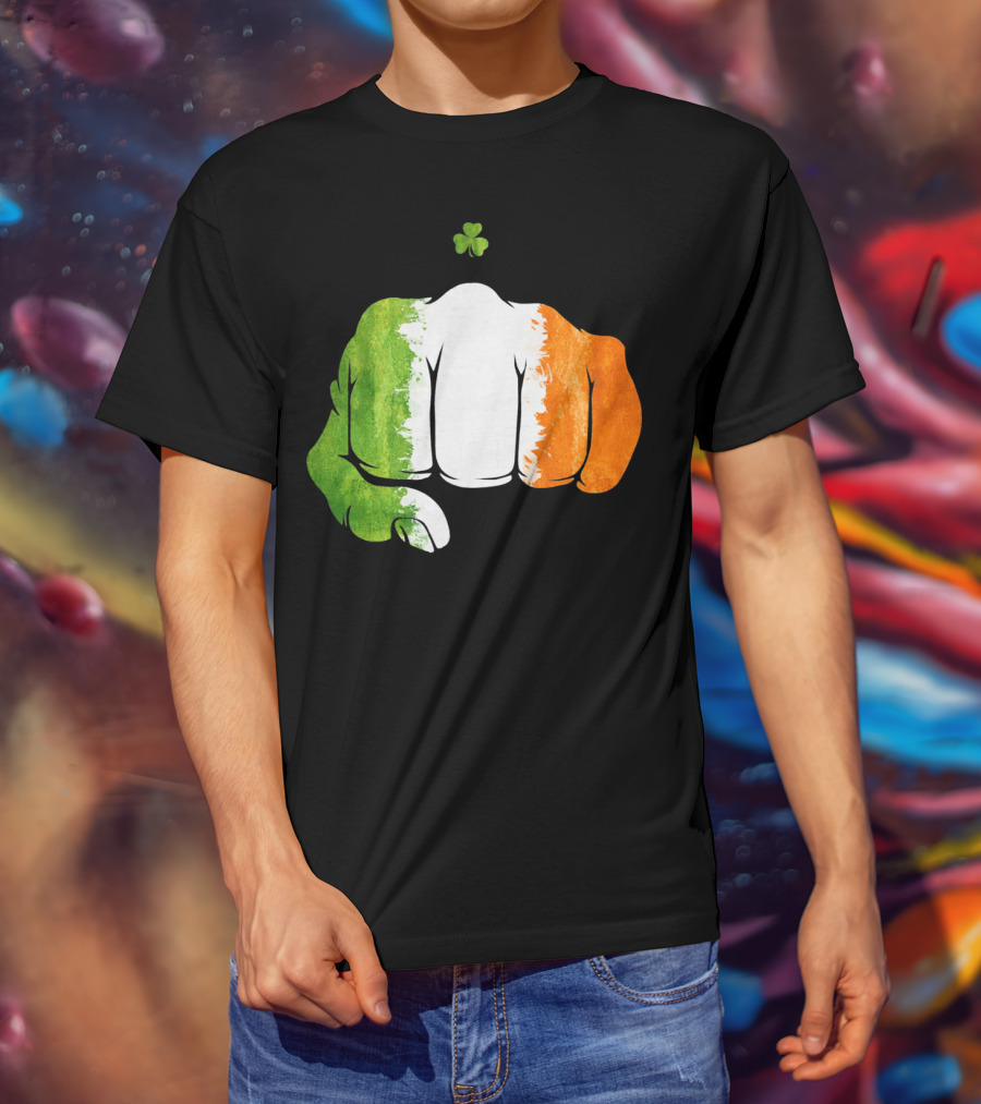 Irish Fighting Fist With Tricolor And Shamrock Mixed Martial Arts T-Shirt