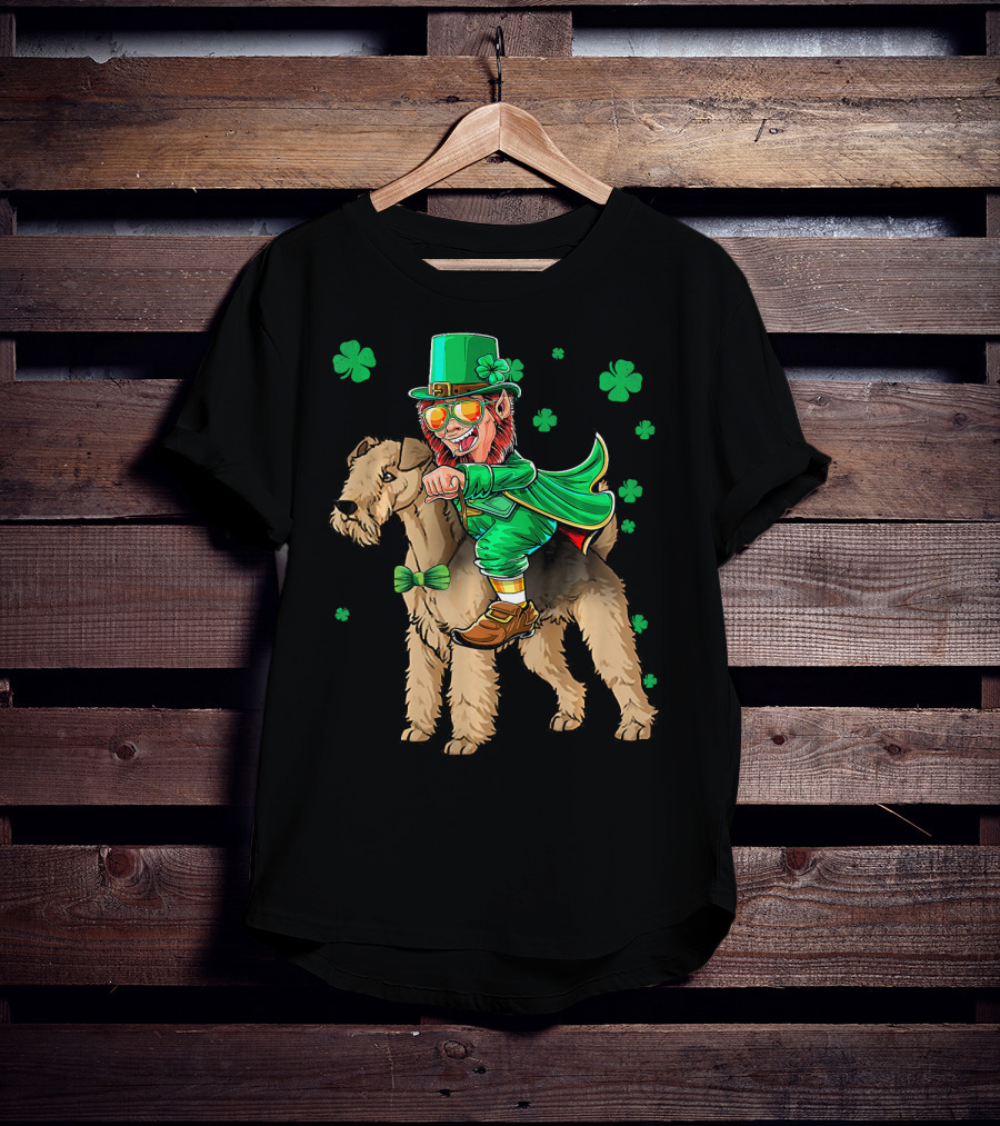 Leprechaun Lakeland Terrier Shamrock Celebration With Green Hat And Bow Tie T-Shirt