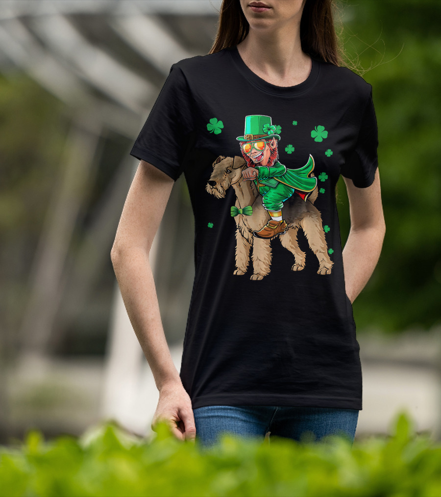 Leprechaun Lakeland Terrier Shamrock Celebration With Green Hat And Bow Tie T-Shirt