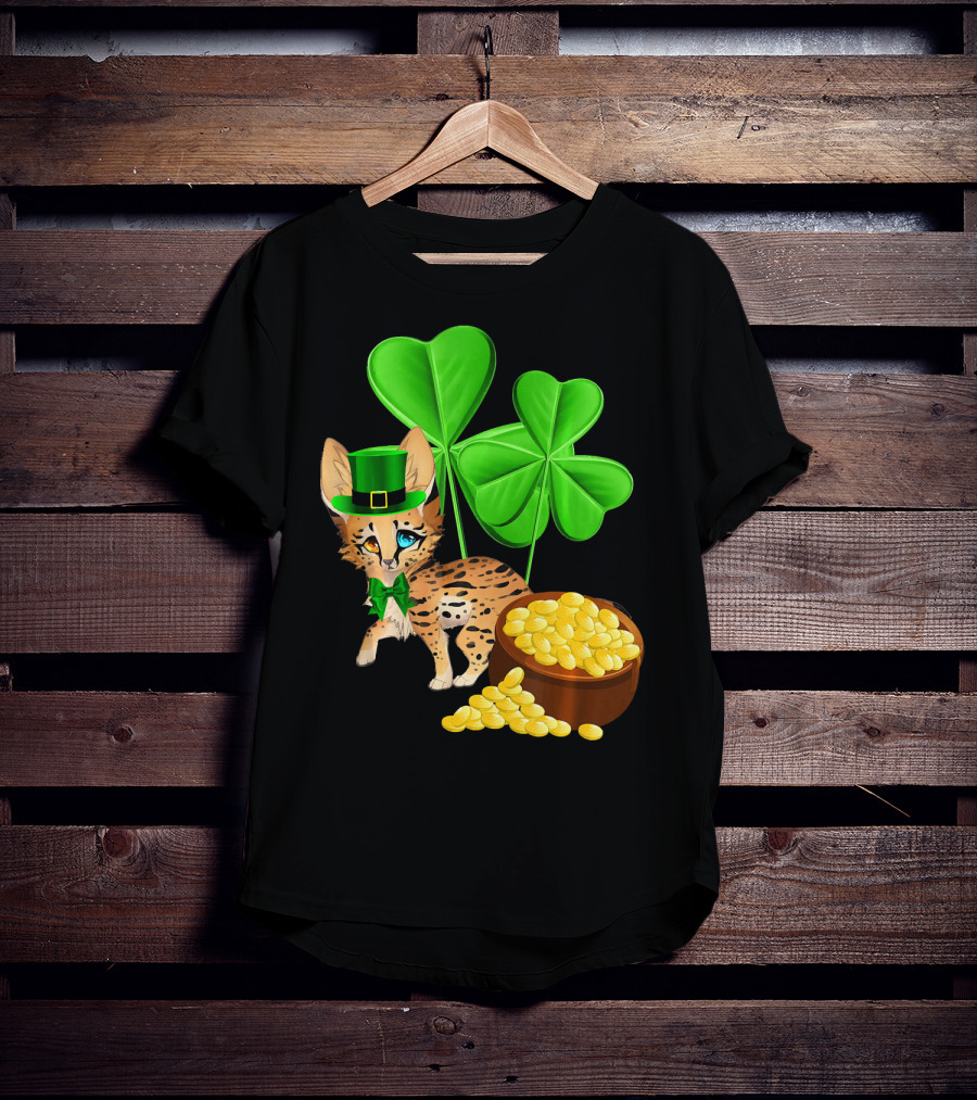 Ocicat St Patricks Day Leprechaun With Shamrocks And Gold Coins T-Shirt