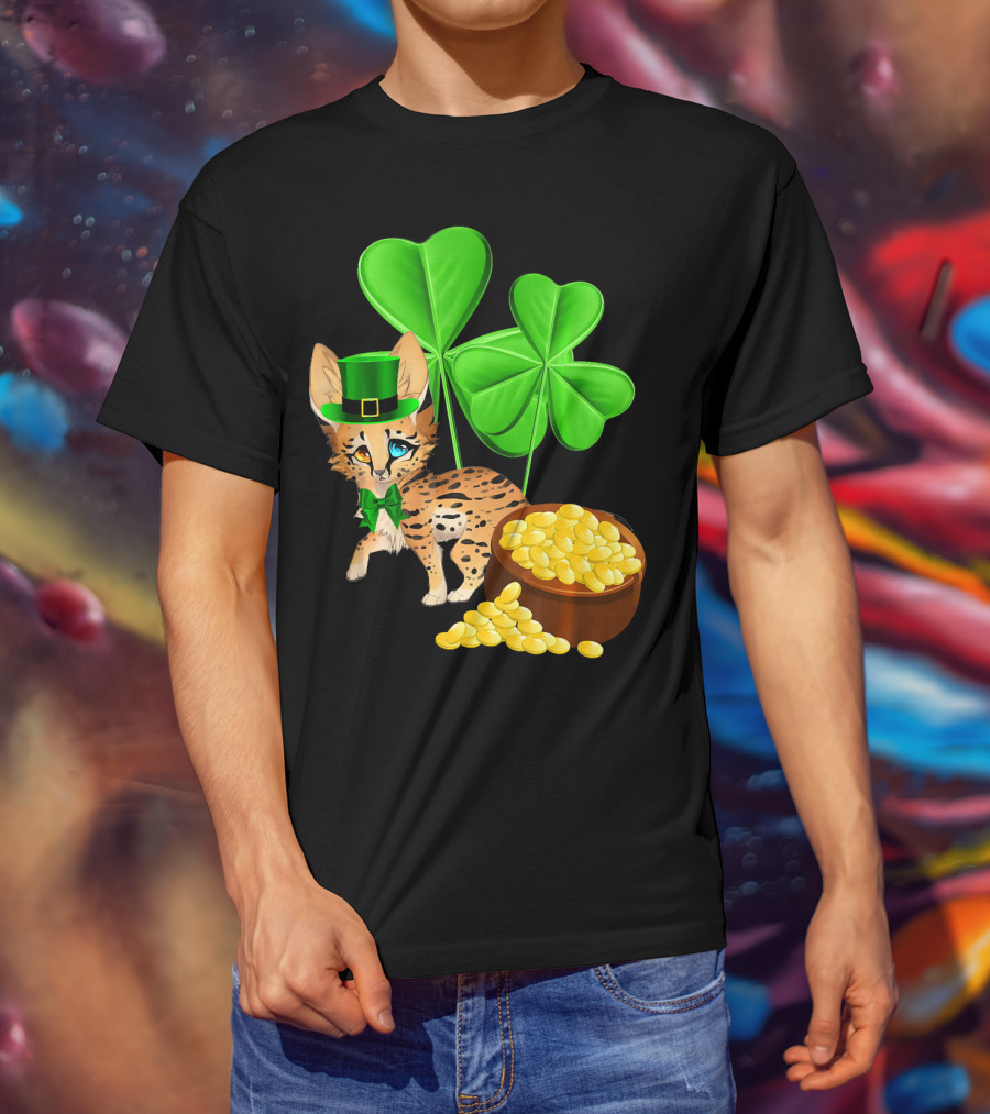 Ocicat St Patricks Day Leprechaun With Shamrocks And Gold Coins T-Shirt