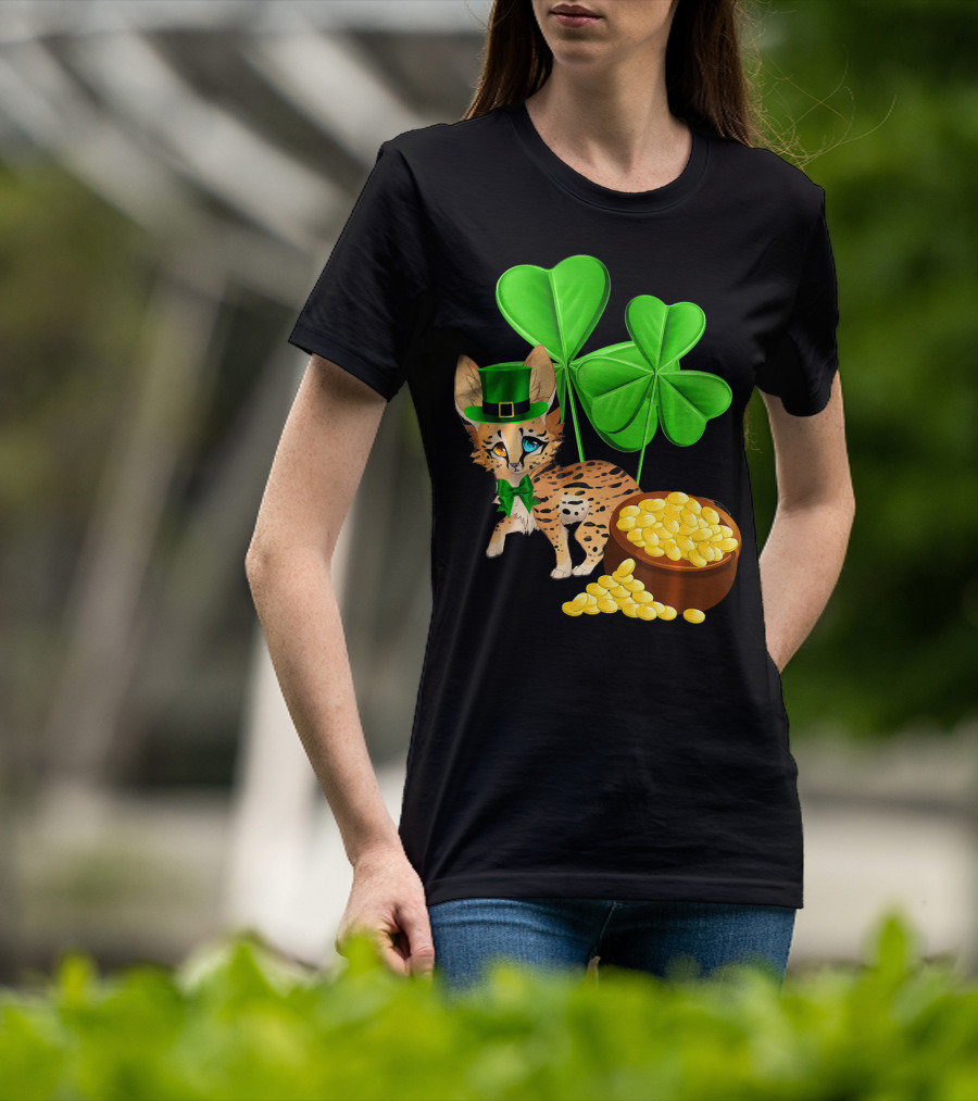 Ocicat St Patricks Day Leprechaun With Shamrocks And Gold Coins T-Shirt