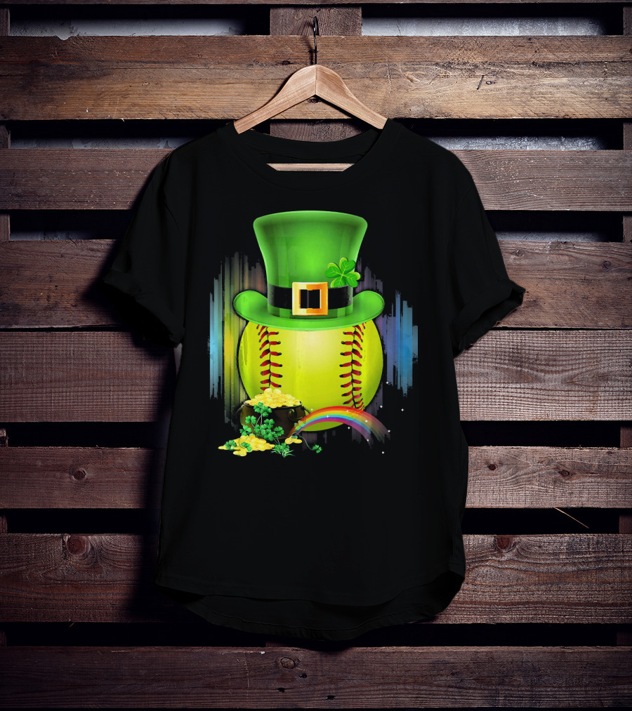 Leprechaun Softball St. Patrick's Day Coin Rainbow T-Shirt