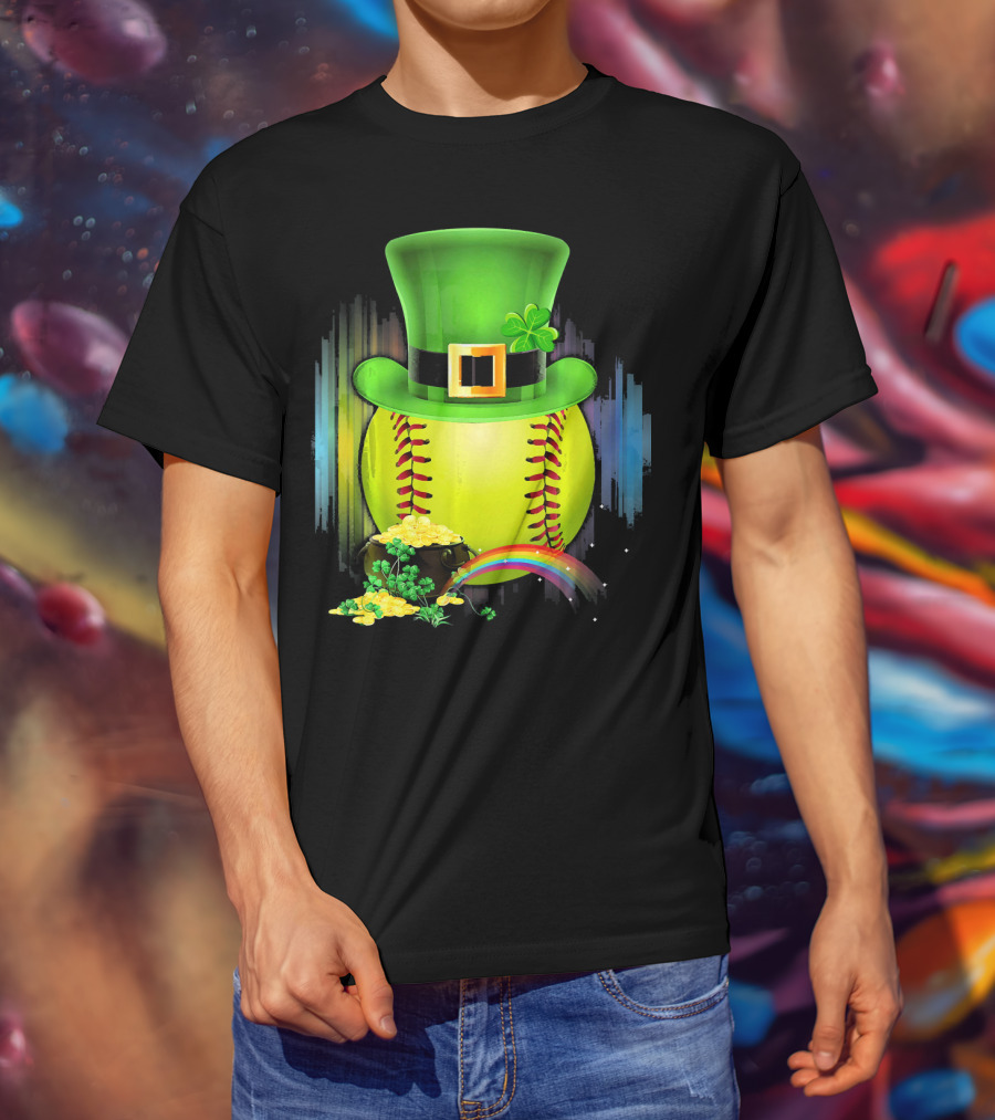 Leprechaun Softball St. Patrick's Day Coin Rainbow T-Shirt