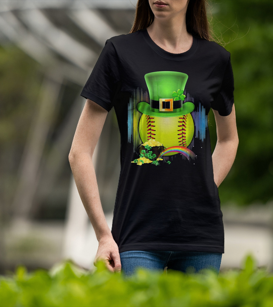 Leprechaun Softball St. Patrick's Day Coin Rainbow T-Shirt