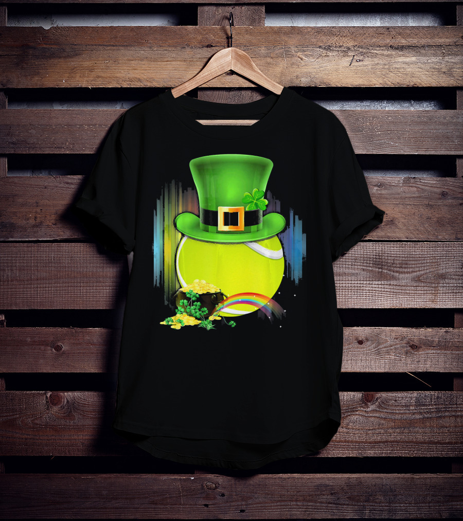 Leprechaun Hat Tennis Ball With Rainbow And Pot Of Gold For Saint Patricks T-Shirt