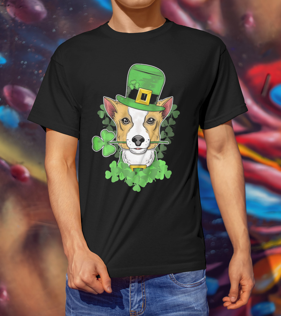 Happy Saint Patricks Day Corgi Wearing Leprechaun Hat And Shamrocks T-Shirt