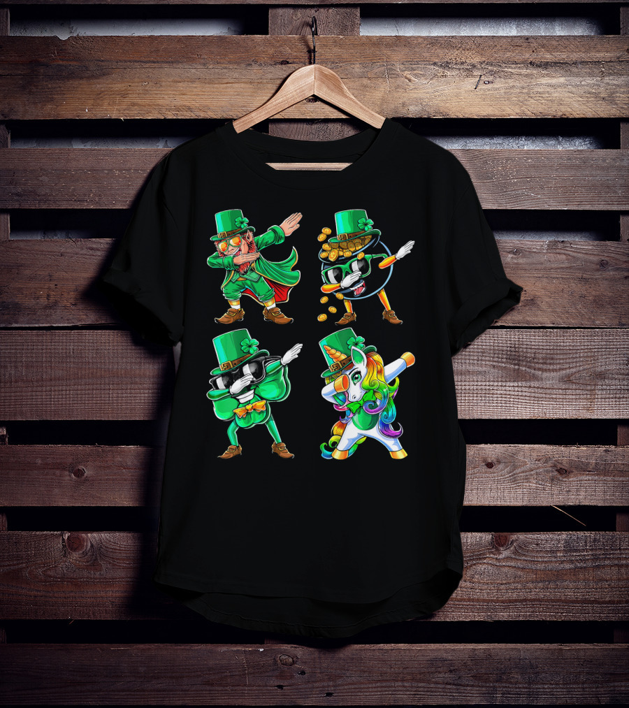 Dabbing Leprechaun Shamrock Unicorn Coin-Throwing Glasses Rabbit T-Shirt