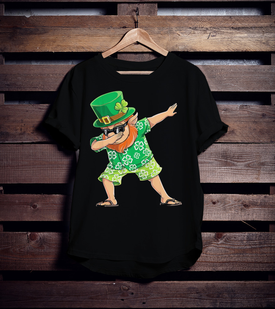 Dabbing Leprechaun In Hawaiian Clover T-Shirt