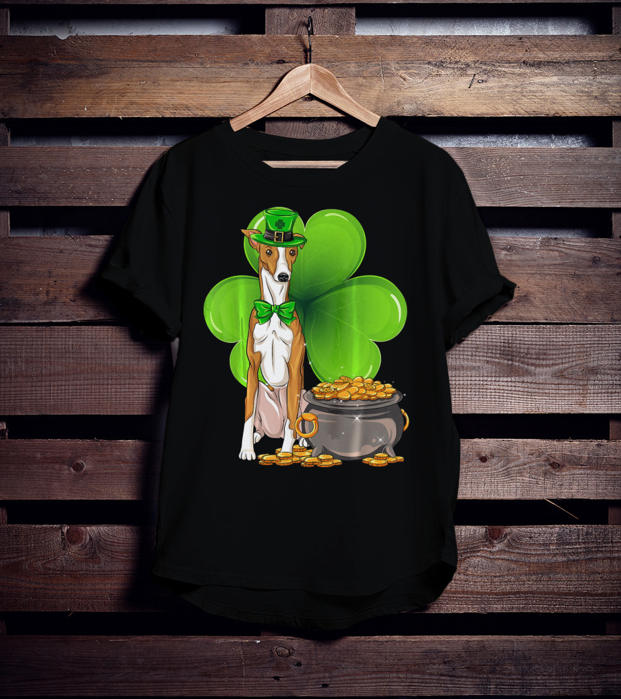 Whippet Leprechaun Dog With Shamrock And Pot Of Gold St Patricks Day T-Shirt