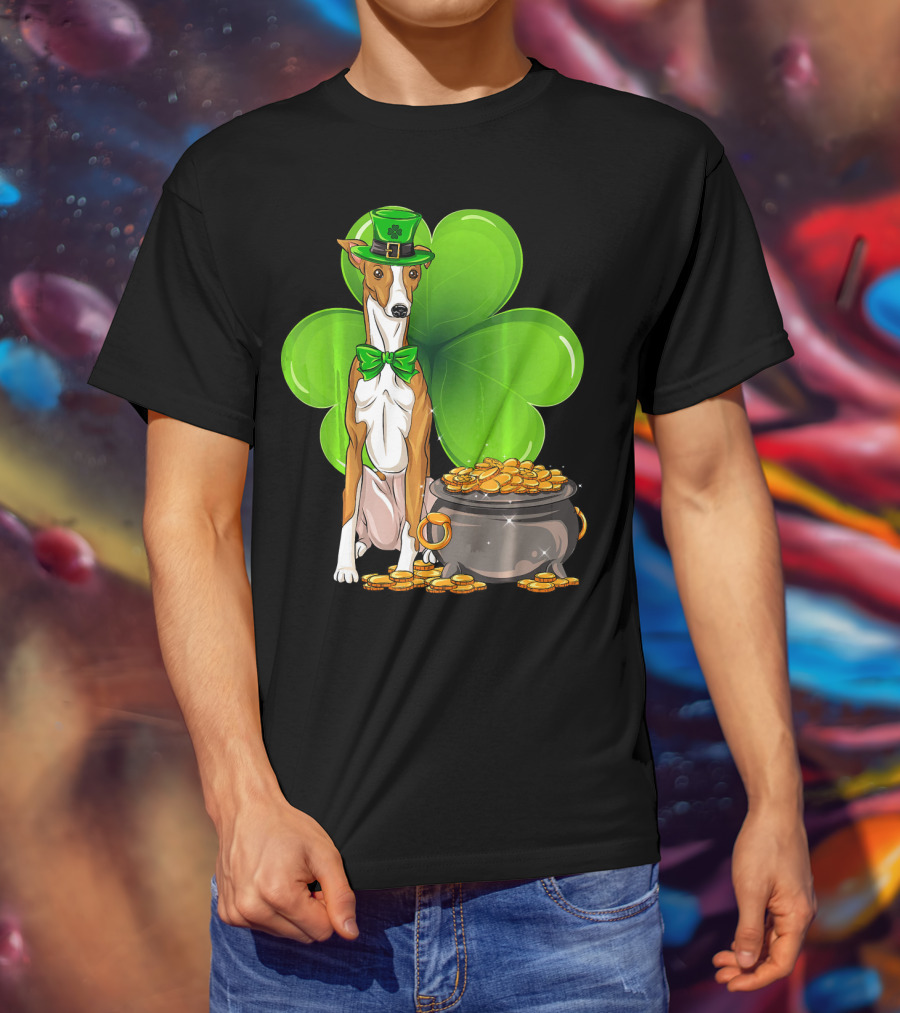 Whippet Leprechaun Dog With Shamrock And Pot Of Gold St Patricks Day T-Shirt