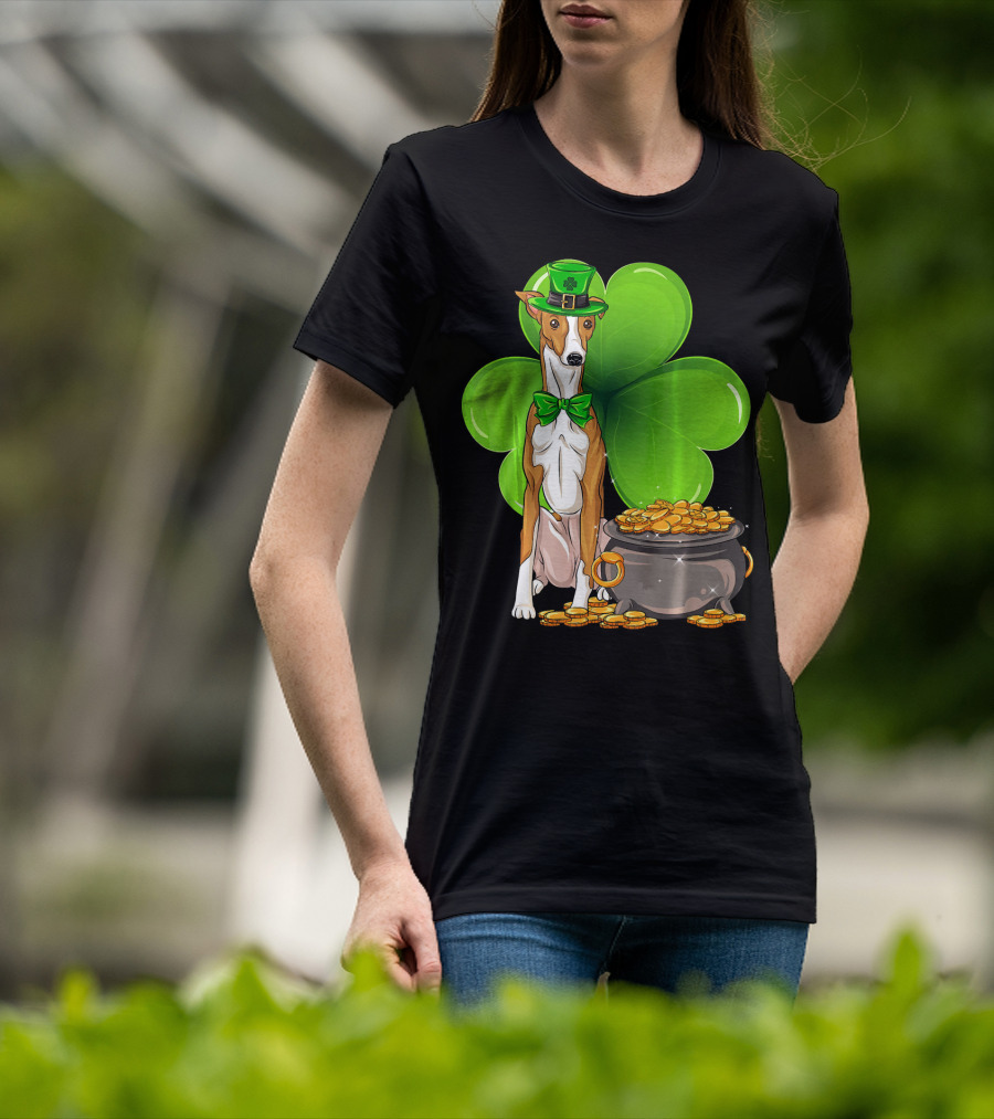 Whippet Leprechaun Dog With Shamrock And Pot Of Gold St Patricks Day T-Shirt