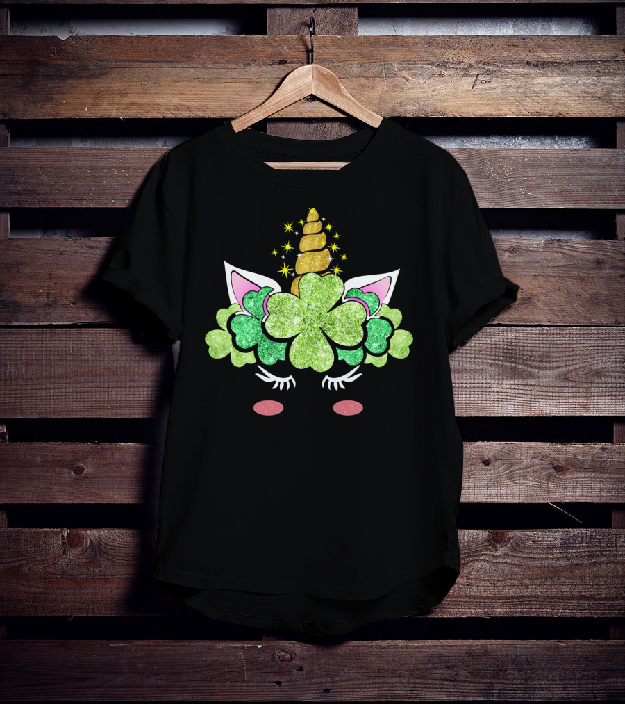 St Patricks Day Unicorn Clover Horn Sparkles T-Shirt