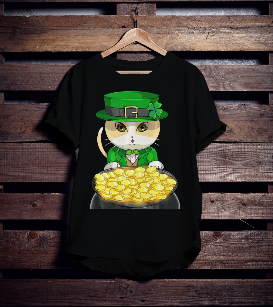 Exotic Cat Leprechaun With Pot Of Gold Funny Cat Lover T-Shirt
