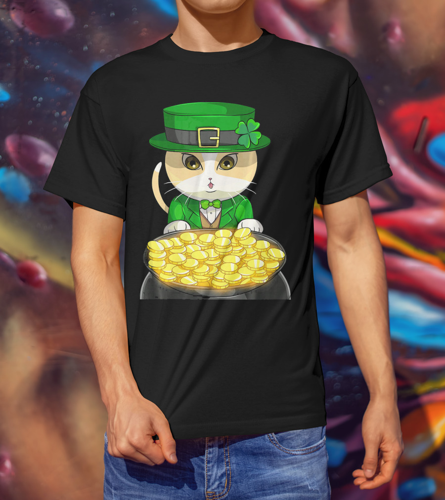 Exotic Cat Leprechaun With Pot Of Gold Funny Cat Lover T-Shirt