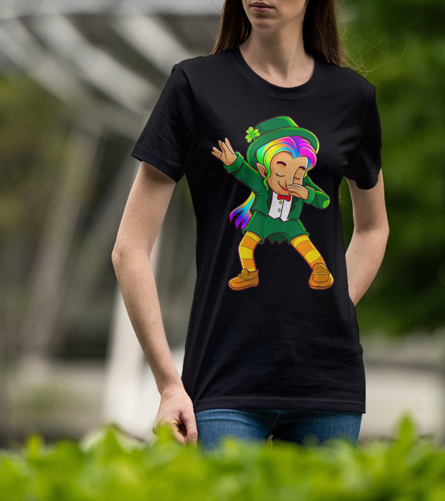 Dabbing Rainbow Leprechaun Girl St Patrick's Day T-Shirt