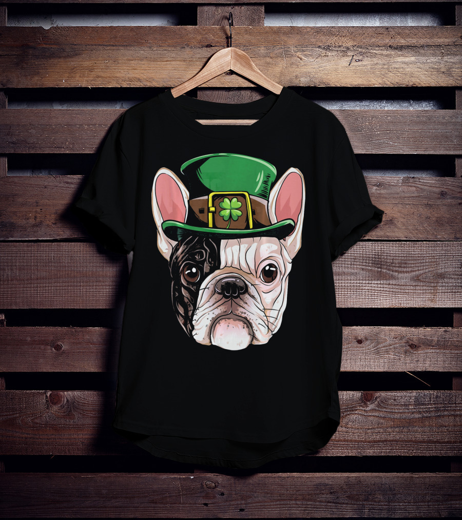 French Bulldog Leprechaun Hat St Pat Clover T-Shirt